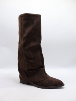 Kozaki damskie ocieplane na płaskim (36-41) LA3129 BROWN