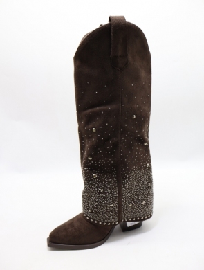 Kozaki damskie na obcasie (36-41) 7685 BROWN