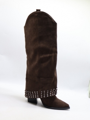 Kozaki damskie na obcasie (36-41) 9689A BROWN