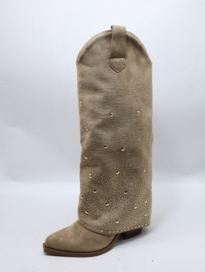 Kozaki damskie na obcasie (36-41) 7685 KHAKI