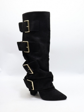 Kozaki damskie na obcasie (36-41) 7677A-1 BLACK