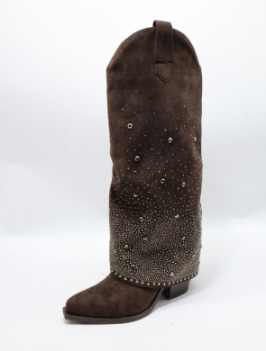 Kozaki damskie na obcasie (36-41) 7685A BROWN