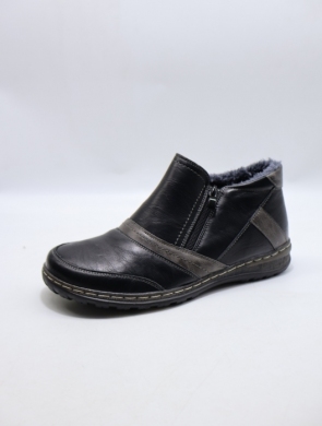 Botki damskie ocieplane na płaskim (37-42) 9662B-1 BLACK/GREY