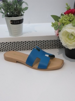 Klapki damskie na płaskim (36-41) ACCA BLUE NATURAL SKORA