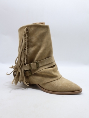 Botki damskie ocieplane na obcasie (36-41) 9632 KHAKI