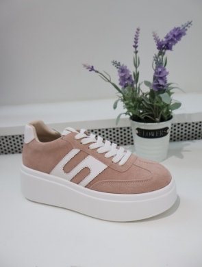 Buty sportowe damskie na płaskim (36-41) NS601 PINK-SKÓRA