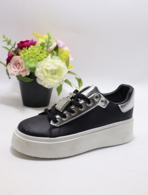 Buty sportowe damskie na płaskim (37-40) 681 BL/SILVER