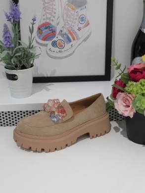 Mokasyny damskie na płaskim (36-41) H42 KHAKI