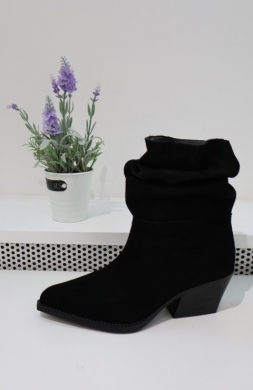 Botki damskie na obcasie (36-41) 5308 BLACK-SKORA