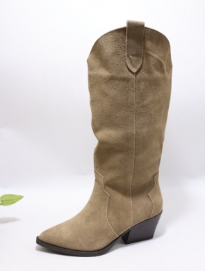 Kozaki damskie ocieplane na obcasie (36-41) 6396 KHAKI/SKOR