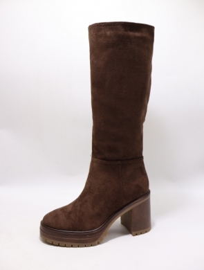 Kozaki damskie ocieplane na obcasie (36-41) 6325 BROWN