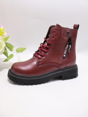 Botki damskie ocieplane na płaskim (36-41) FRB-2 WINE/RED