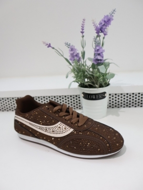 Buty sportowe damskie na płaskim (36-41) 9168 BROWN