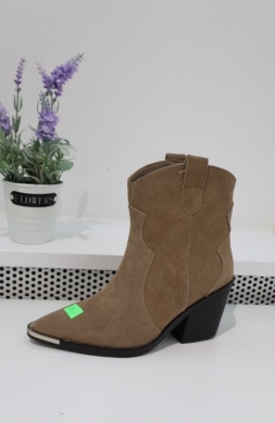 Botki damskie ocieplane na obcasie (36-41) 6397 KHAKI-SKORA