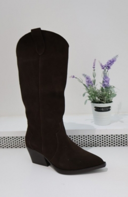 Kozaki damskie ocieplane na obcasie (36-41) 6396 BROWN-SKORA