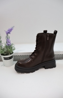 Botki damskie ocieplane na płaskim (36-41) BM137 BROWN