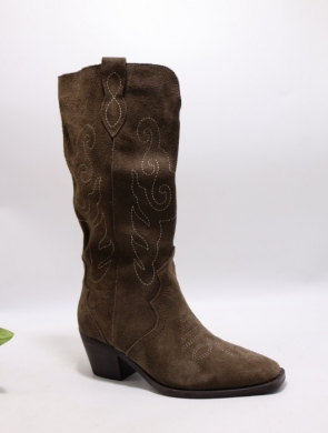 Kozaki damskie na obcasie (36-41) 6183 KHAKI/SKURA