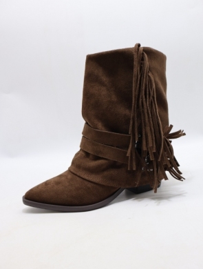 Botki damskie ocieplane na obcasie (36-41) 9632 BROWN