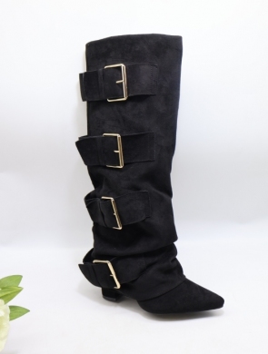 Kozaki damskie na obcasie (36-41) 7677A-1 BLACK