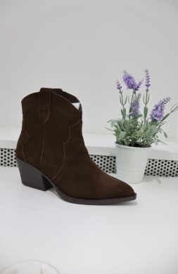 Botki damskie na obcasie (36-41) 6338 BROWN-SKORA