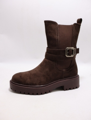 Botki damskie ocieplane na płaskim (36-41) WZ106 BROWN