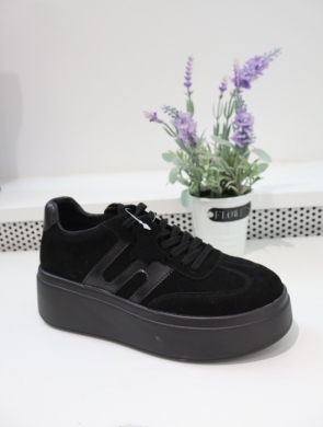 Buty sportowe damskie na płaskim (36-41) NS601 BLACK-SKÓRA