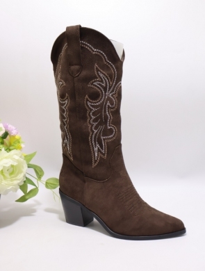 Kozaki damskie ocieplane na obcasie (36-41) 5555 BROWN