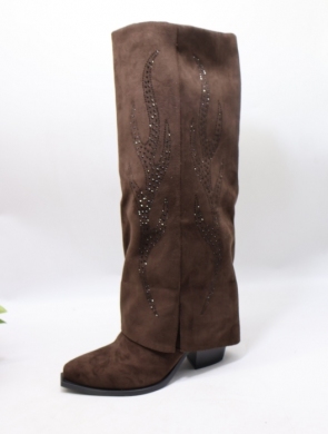 Kozaki damskie ocieplane na obcasie (36-41) 8686 BROWN