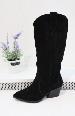 Kozaki damskie ocieplane na obcasie (36-41) 6396 BLACK-SKORA