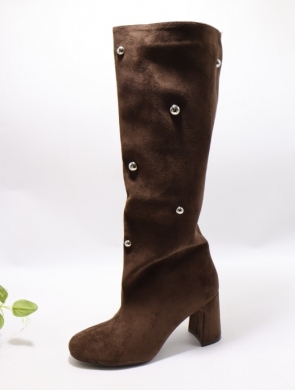 Kozaki damskie ocieplane na obcasie (36-41) 5865 BROWN