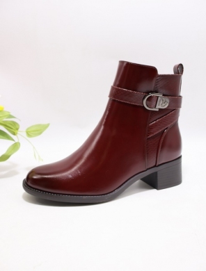 Botki damskie ocieplane na obcasie (36-41) 6511 WINE/RED