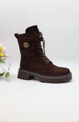 Botki damskie ocieplane na płaskim (36-41) QH7831 BROWN