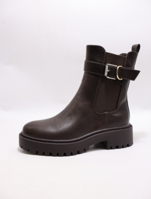 Botki damskie ocieplane na płaskim (36-41) WZ109 BROWN