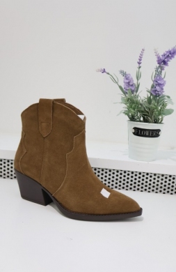 Botki damskie ocieplane na obcasie (36-41) 6338 CAMEL-SKORA